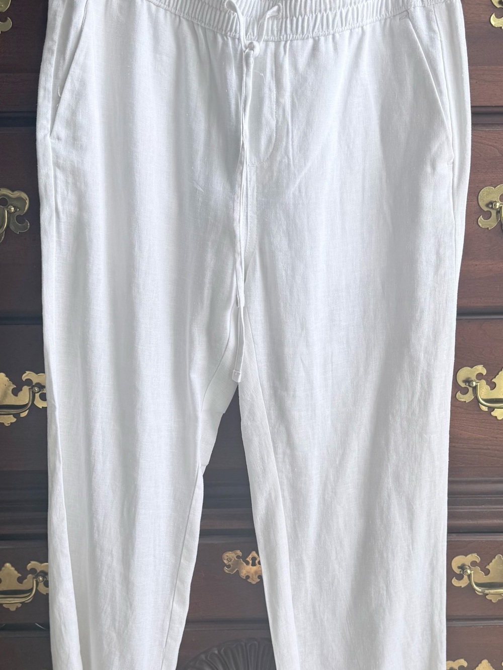 Ann Taylor Straight-Leg White Linen-Blend Pants